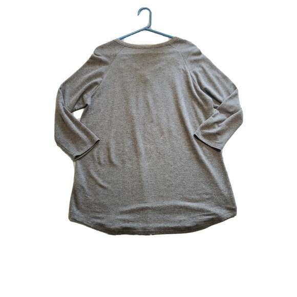 Womens Large Top 3/4 Sleeve Heathered Gray Lace Up Neckline Sunday Tunic Length - Picture 2 of 8